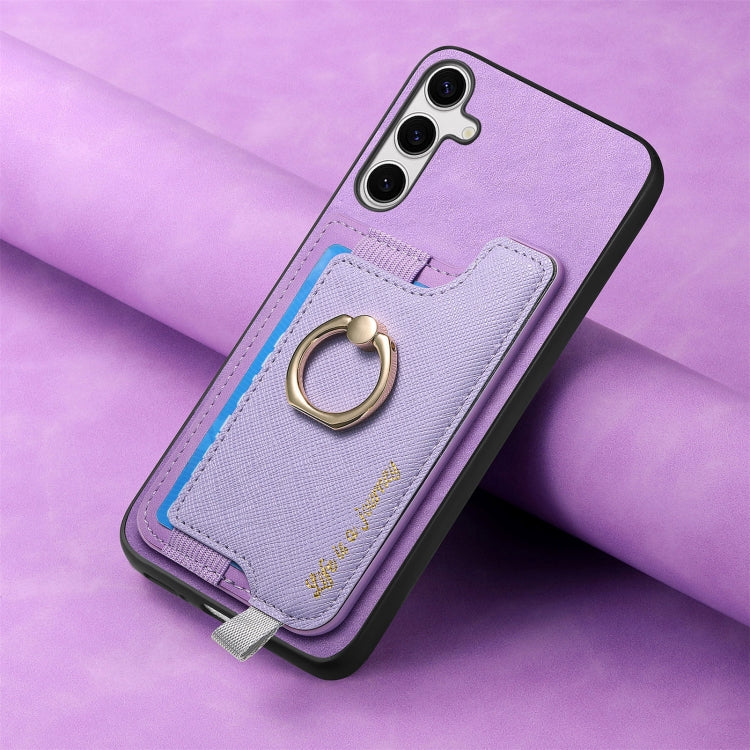 For Samsung Galaxy S25 Ultra 5G Retro Cross Leather Ring Horizontal Insert Card Bag MagSafe Phone Case(Purple) - Galaxy S25 Ultra 5G Cases by PMC Jewellery | Online Shopping South Africa | PMC Jewellery | Buy Now Pay Later Mobicred