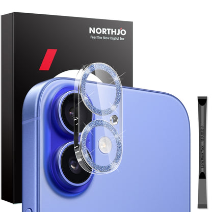 For iPhone 16 / 16 Plus NORTHJO Camera Lens Protector Glitter Ring 3D Tempered Glass Film(Blue) - iPhone 16 Plus Tempered Glass by NORTHJO | Online Shopping South Africa | PMC Jewellery | Buy Now Pay Later Mobicred