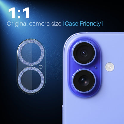 For iPhone 16 / 16 Plus NORTHJO Camera Lens Protector Glitter Ring 3D Tempered Glass Film(Blue) - iPhone 16 Plus Tempered Glass by NORTHJO | Online Shopping South Africa | PMC Jewellery | Buy Now Pay Later Mobicred