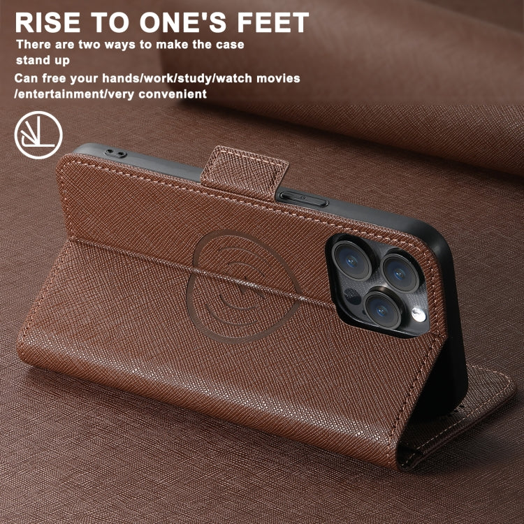 For iPhone 16 Pro Max Suteni J08 Multifunctional Cross Texture MagSafe Leather Phone Case(Brown) - iPhone 16 Pro Max Cases by Suteni | Online Shopping South Africa | PMC Jewellery | Buy Now Pay Later Mobicred