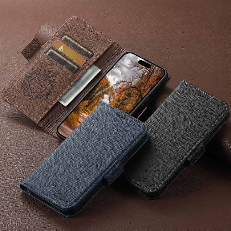 For iPhone 16 Plus Suteni J08 Multifunctional Cross Texture MagSafe Leather Phone Case(Brown) - iPhone 16 Plus Cases by Suteni | Online Shopping South Africa | PMC Jewellery | Buy Now Pay Later Mobicred