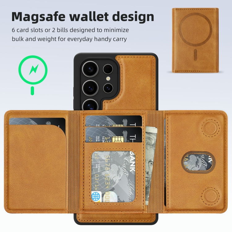 For Samsung Galaxy S25 5G Shield Multi-functional MagSafe Card Bag Phone Case(Brown) - Galaxy S25 5G Cases by PMC Jewellery | Online Shopping South Africa | PMC Jewellery | Buy Now Pay Later Mobicred