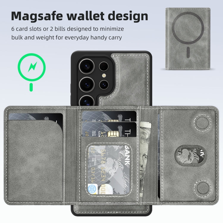 For Samsung Galaxy S25+ 5G Shield Multi-functional MagSafe Card Bag Phone Case(Grey) - Galaxy S25+ 5G Cases by PMC Jewellery | Online Shopping South Africa | PMC Jewellery | Buy Now Pay Later Mobicred
