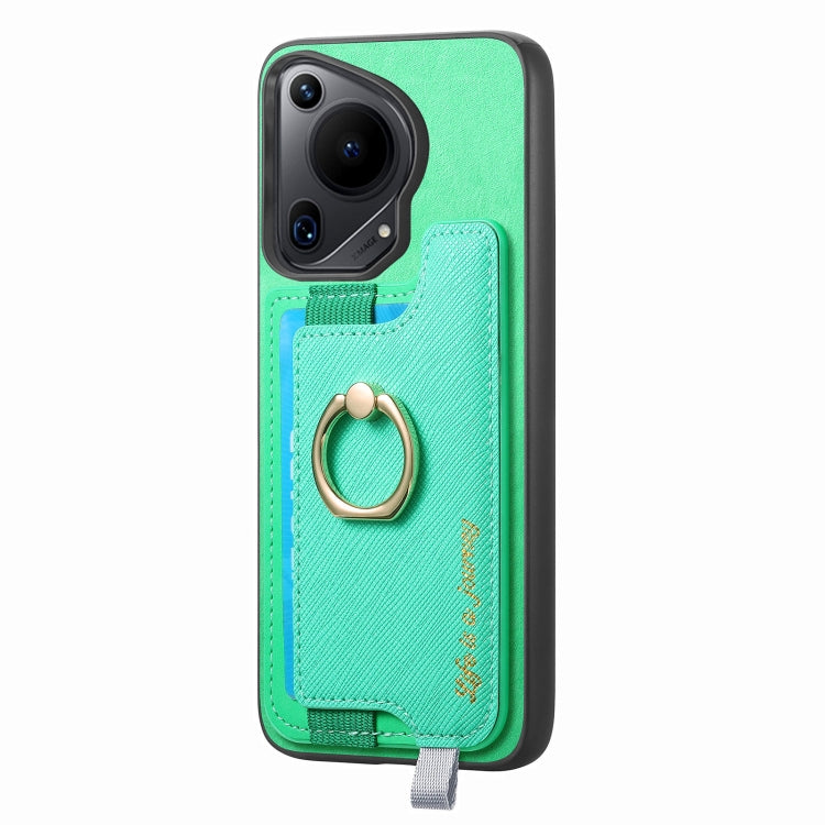 For Huawei Pura 70 Pro Retro Magsafe Cross Leather Ring Holder Card Bag Phone Case(Green) - Huawei Cases by PMC Jewellery | Online Shopping South Africa | PMC Jewellery | Buy Now Pay Later Mobicred