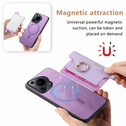 For Huawei Pura 70 Pro+ Retro Magsafe Cross Leather Ring Holder Card Bag Phone Case(Purple) - Huawei Cases by PMC Jewellery | Online Shopping South Africa | PMC Jewellery | Buy Now Pay Later Mobicred