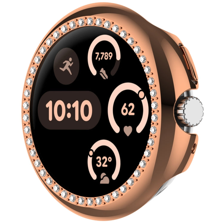 For Google Pixel Watch 3 45mm Diamond Electroplated PC Half Coverage Watch Protective Case(Rose Gold) - Watch Cases by PMC TechLife | Online Shopping South Africa | PMC TechLife | Buy Now Pay Later Mobicred