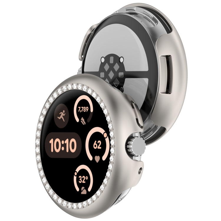 For Google Pixel Watch 3 45mm Diamond Electroplated PC Half Coverage Watch Protective Case(Starlight) - Watch Cases by PMC TechLife | Online Shopping South Africa | PMC TechLife | Buy Now Pay Later Mobicred