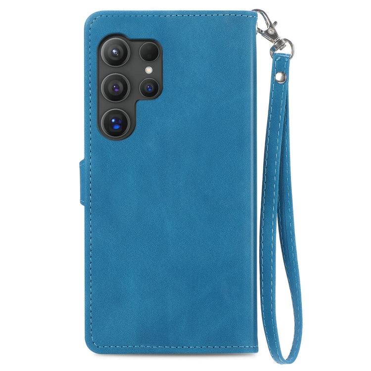 For Samsung Galaxy S25 Ultra 5G Embossed Flower Zipper Leather Phone Case(Blue) - Galaxy S25 Ultra 5G Cases by PMC Jewellery | Online Shopping South Africa | PMC Jewellery | Buy Now Pay Later Mobicred