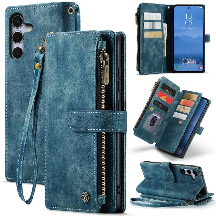 For Samsung Galaxy S25+ 5G CaseMe C30 Card Slots Zipper Wallet Leather Phone Case(Blue) - Galaxy S25+ 5G Cases by CaseMe | Online Shopping South Africa | PMC Jewellery | Buy Now Pay Later Mobicred