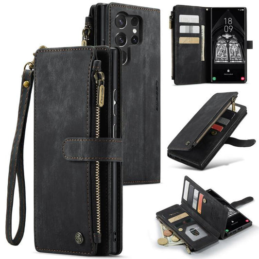 For Samsung Galaxy S25 Ultra 5G CaseMe C30 Card Slots Zipper Wallet Leather Phone Case(Black) - Galaxy S25 Ultra 5G Cases by CaseMe | Online Shopping South Africa | PMC Jewellery | Buy Now Pay Later Mobicred