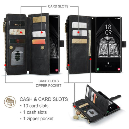 For Samsung Galaxy S25 Ultra 5G CaseMe C30 Card Slots Zipper Wallet Leather Phone Case(Black) - Galaxy S25 Ultra 5G Cases by CaseMe | Online Shopping South Africa | PMC Jewellery | Buy Now Pay Later Mobicred