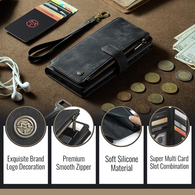 For Samsung Galaxy S25 Ultra 5G CaseMe C30 Card Slots Zipper Wallet Leather Phone Case(Black) - Galaxy S25 Ultra 5G Cases by CaseMe | Online Shopping South Africa | PMC Jewellery | Buy Now Pay Later Mobicred