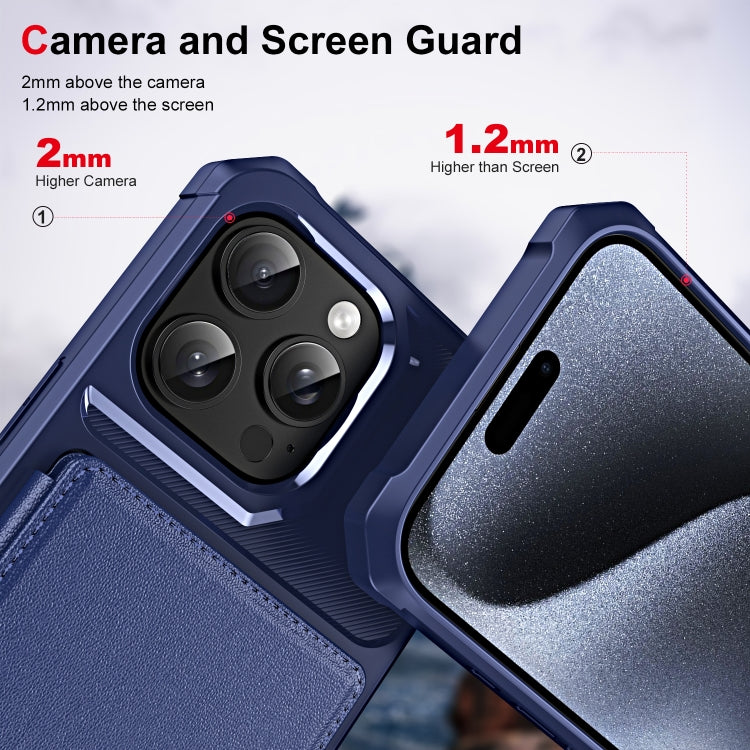 For iPhone 16 Pro Max ENKAY Hat-Prince Card Slot Wallet TPU Back Leather Phone Case with Lens Film(Dark Blue) - iPhone 16 Pro Max Cases by ENKAY | Online Shopping South Africa | PMC Jewellery | Buy Now Pay Later Mobicred