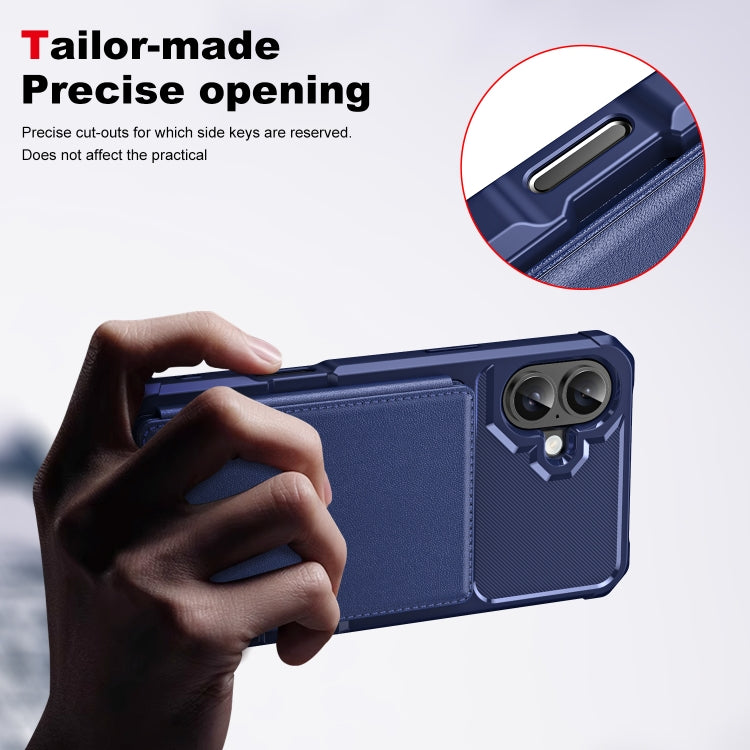 For iPhone 16 Plus ENKAY Hat-Prince Card Slot Wallet TPU Back Leather Phone Case with Lens Film(Dark Blue) - iPhone 16 Plus Cases by ENKAY | Online Shopping South Africa | PMC Jewellery | Buy Now Pay Later Mobicred