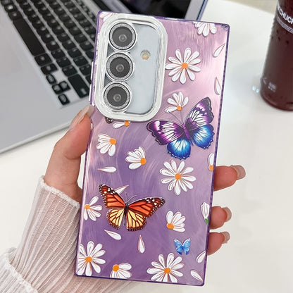 For Samsung Galaxy S25+ 5G Plating Texture Butterfly TPU Phone Case with Glitter Lens Film(Daisy Butterflies HU2) - Galaxy S25+ 5G Cases by PMC Jewellery | Online Shopping South Africa | PMC Jewellery | Buy Now Pay Later Mobicred