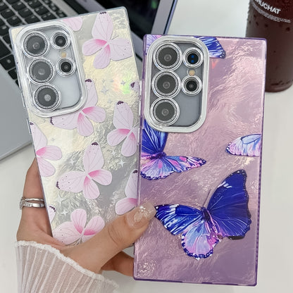 For Samsung Galaxy S25 5G Plating Texture Butterfly TPU Phone Case with Glitter Lens Film(Daisy Butterflies HU2) - Galaxy S25 5G Cases by PMC Jewellery | Online Shopping South Africa | PMC Jewellery | Buy Now Pay Later Mobicred