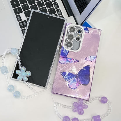 For Samsung Galaxy S25+ 5G Plating Texture Butterfly Wristband TPU Phone Case with Glitter Lens Film(Flowers Butterflies HU1) - Galaxy S25+ 5G Cases by PMC Jewellery | Online Shopping South Africa | PMC Jewellery | Buy Now Pay Later Mobicred