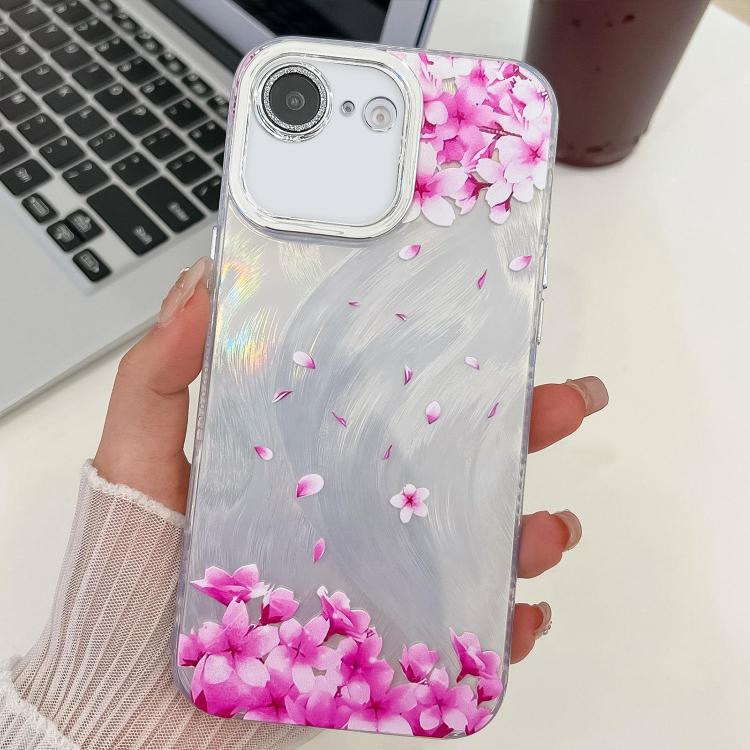 For iPhone 16e Electroplating Flowers Plants Texture TPU Phone Case(Sakura FL12) - iPhone 16e Cases by PMC TechLife | Online Shopping South Africa | PMC TechLife | Buy Now Pay Later Mobicred