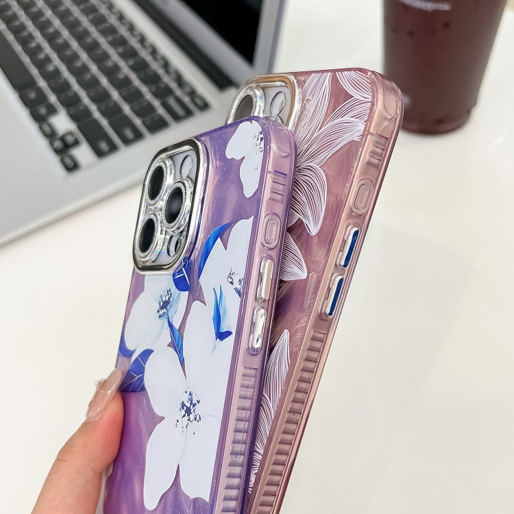 For iPhone 16e Electroplating Flowers Plants Texture TPU Phone Case(Plum Flower FL6) - iPhone 16e Cases by PMC TechLife | Online Shopping South Africa | PMC TechLife | Buy Now Pay Later Mobicred