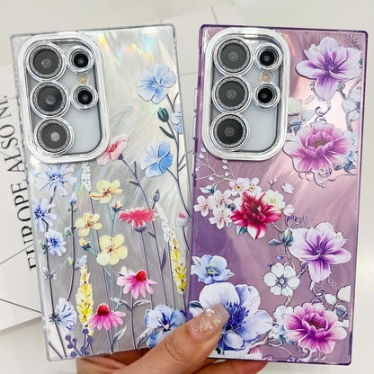 For Samsung Galaxy S25+ 5G Electroplating Flowers Plants Texture TPU Phone Case(Purple Flowers FL1) - Galaxy S25+ 5G Cases by PMC Jewellery | Online Shopping South Africa | PMC Jewellery | Buy Now Pay Later Mobicred