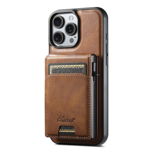 For iPhone 16 Pro Suteni H19 Oil Wax 2-in-1 MagSafe Removable Card Box Back Phone Case(Brown) - iPhone 16 Pro Cases by Suteni | Online Shopping South Africa | PMC Jewellery | Buy Now Pay Later Mobicred