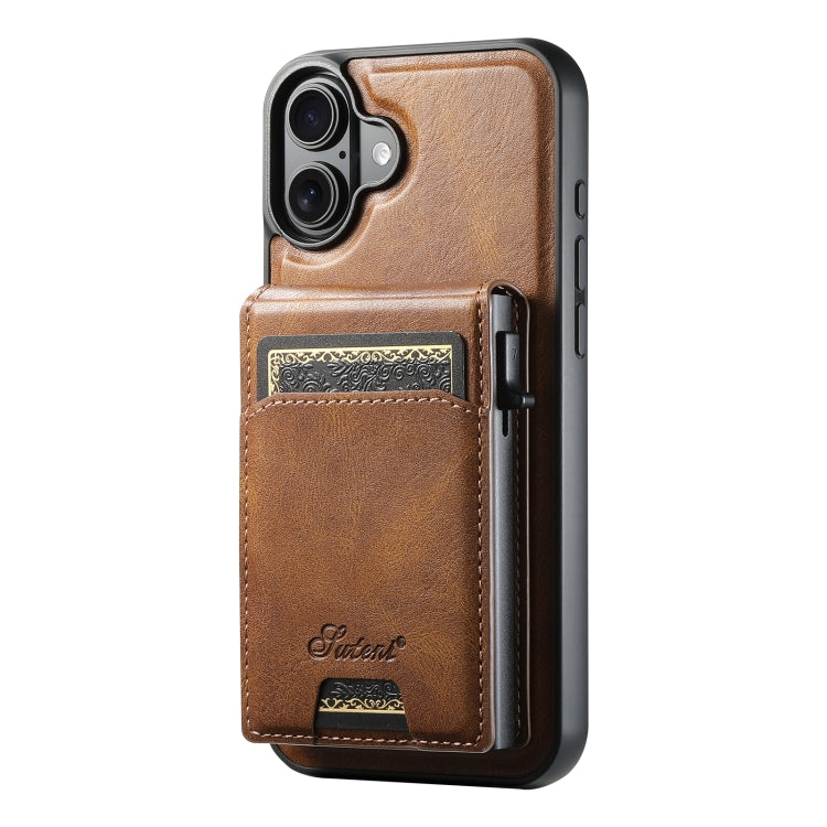 For iPhone 16 Suteni H19 Oil Wax 2-in-1 MagSafe Removable Card Box Back Phone Case(Brown) - iPhone 16 Cases by Suteni | Online Shopping South Africa | PMC Jewellery | Buy Now Pay Later Mobicred