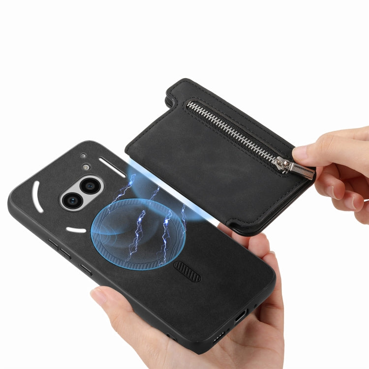 For Nothing Phone 2a Retro MagSafe Zipper Wallet Card Bag Back Phone Case(Black) - free shipping - PMC TechLife - Order now!