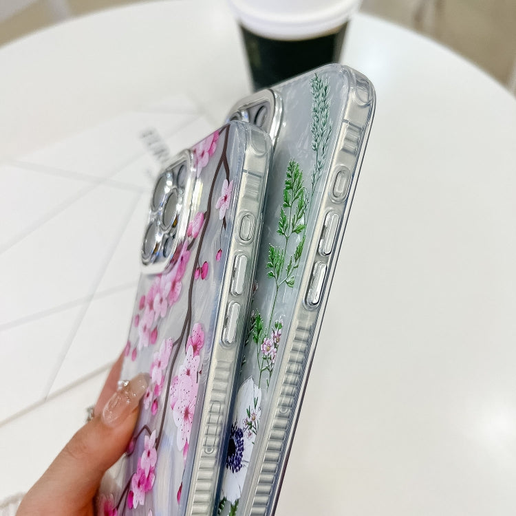 For iPhone 16e Electroplating Flowers Plants Texture Wristband TPU Phone Case(Sketch Lily FL9) - iPhone 16e Cases by PMC TechLife | Online Shopping South Africa | PMC TechLife | Buy Now Pay Later Mobicred