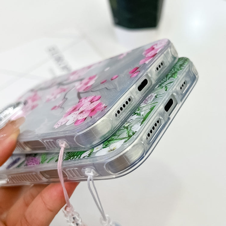For iPhone 16e Electroplating Flowers Plants Texture Wristband TPU Phone Case(Lavender FL3) - iPhone 16e Cases by PMC TechLife | Online Shopping South Africa | PMC TechLife | Buy Now Pay Later Mobicred