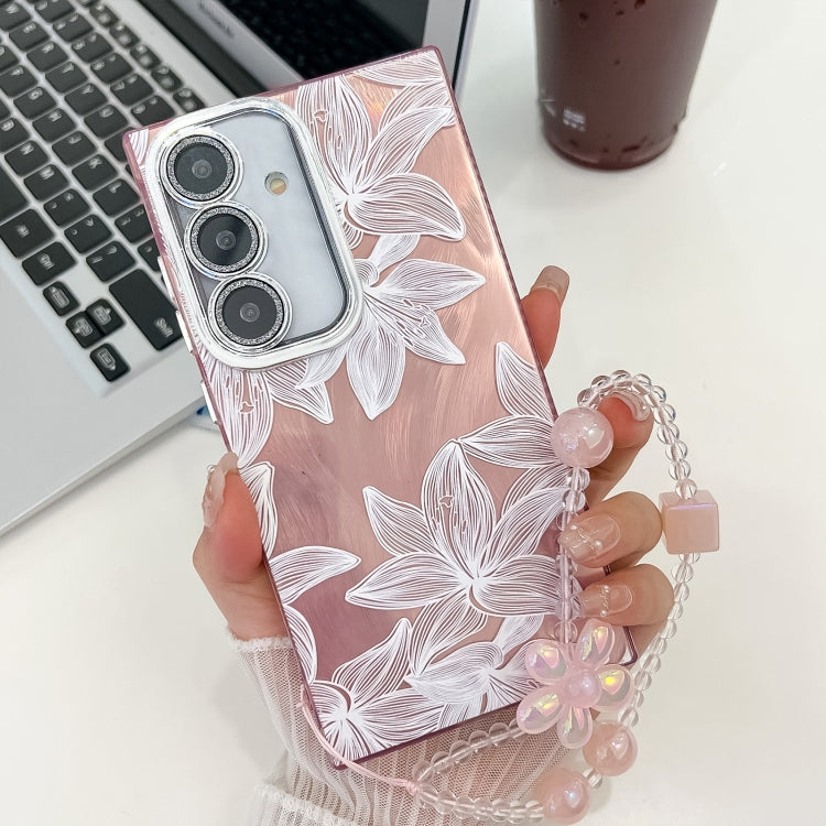 For Samsung Galaxy S25 5G Electroplating Flowers Plants Texture Wristband TPU Phone Case(Sketch Lily FL9) - Galaxy S25 5G Cases by PMC Jewellery | Online Shopping South Africa | PMC Jewellery | Buy Now Pay Later Mobicred