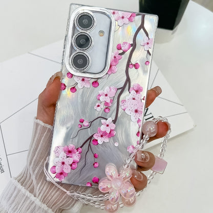 For Samsung Galaxy S25+ 5G Electroplating Flowers Plants Texture Wristband TPU Phone Case(Plum Flower FL6) - Galaxy S25+ 5G Cases by PMC Jewellery | Online Shopping South Africa | PMC Jewellery | Buy Now Pay Later Mobicred