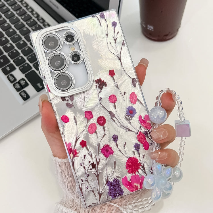 For Samsung Galaxy S25 Ultra 5G Electroplating Flowers Plants Texture Wristband TPU Phone Case(Carnation FL7) - Galaxy S25 Ultra 5G Cases by PMC Jewellery | Online Shopping South Africa | PMC Jewellery | Buy Now Pay Later Mobicred