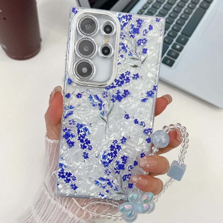 For Samsung Galaxy S25 Ultra 5G Electroplating Flowers Plants Texture Wristband TPU Phone Case(Blue Flower FL13) - Galaxy S25 Ultra 5G Cases by PMC Jewellery | Online Shopping South Africa | PMC Jewellery | Buy Now Pay Later Mobicred