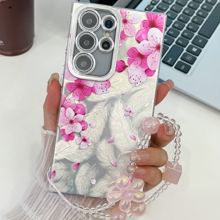 For Samsung Galaxy S25 Ultra 5G Electroplating Flowers Plants Texture Wristband TPU Phone Case(Peach Blossom FL18) - Galaxy S25 Ultra 5G Cases by PMC Jewellery | Online Shopping South Africa | PMC Jewellery | Buy Now Pay Later Mobicred