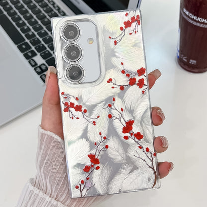 For Samsung Galaxy S25 5G Electroplating Flower Texture TPU Phone Case(Red Plum Blossom SH2) - Galaxy S25 5G Cases by PMC Jewellery | Online Shopping South Africa | PMC Jewellery | Buy Now Pay Later Mobicred