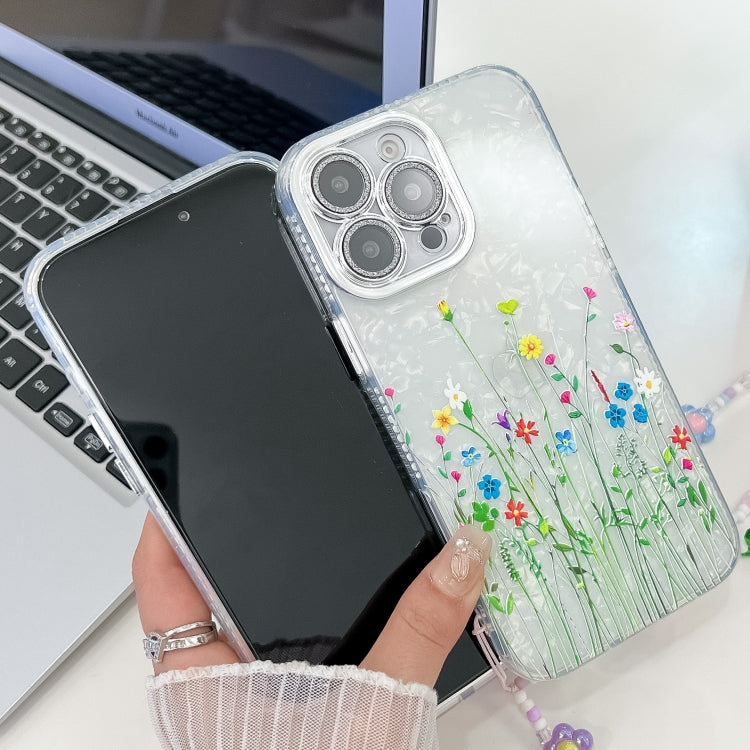 For iPhone 16e Electroplating Flower Texture Wristband TPU Phone Case(Flowers SH4) - iPhone 16e Cases by PMC TechLife | Online Shopping South Africa | PMC TechLife | Buy Now Pay Later Mobicred