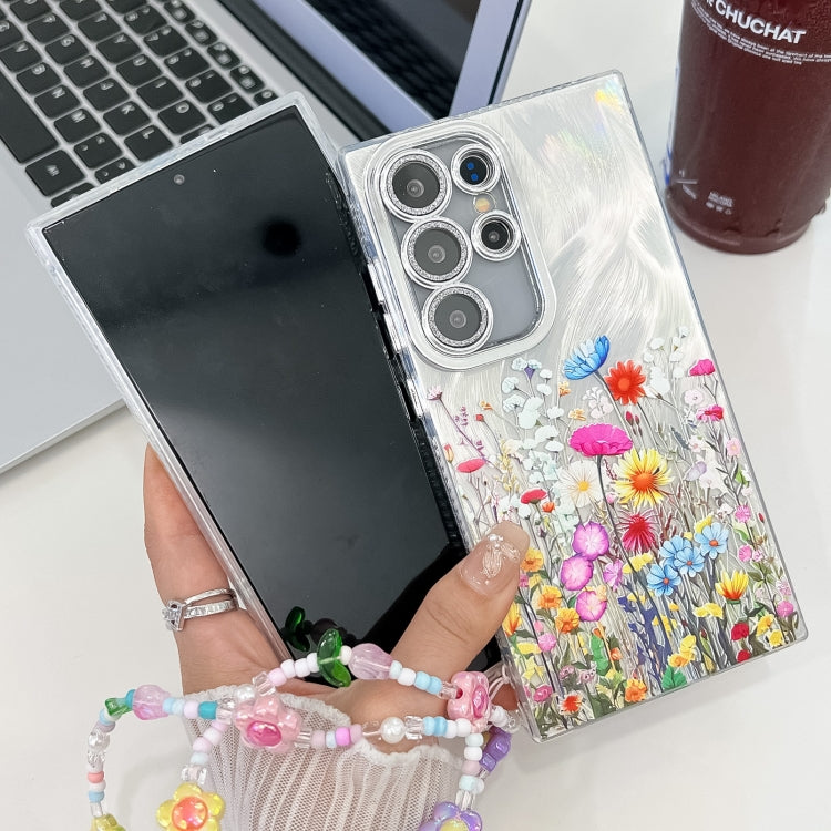 For Samsung Galaxy S25 Ultra 5G Electroplating Flower Texture Wristband TPU Phone Case(Flowers SH4) - Galaxy S25 Ultra 5G Cases by PMC Jewellery | Online Shopping South Africa | PMC Jewellery | Buy Now Pay Later Mobicred