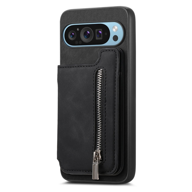 For Google Pixel 9 Pro XL Retro MagSafe Zipper Wallet Card Bag Back Phone Case(Black) - Google Cases by PMC TechLife | Online Shopping South Africa | PMC TechLife | Buy Now Pay Later Mobicred