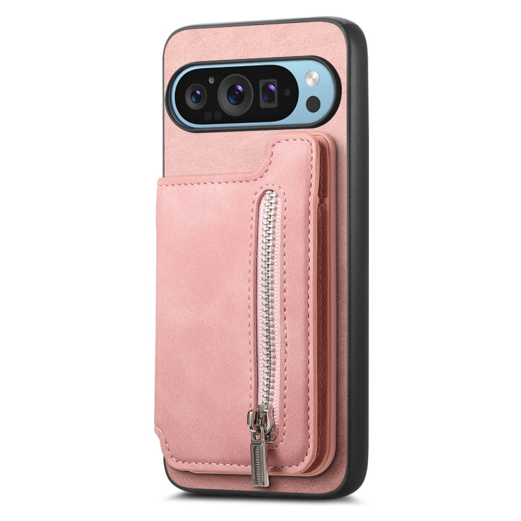 For Google Pixel 8 Pro Retro MagSafe Zipper Wallet Card Bag Back Phone Case(Pink) - Google Cases by PMC TechLife | Online Shopping South Africa | PMC TechLife | Buy Now Pay Later Mobicred