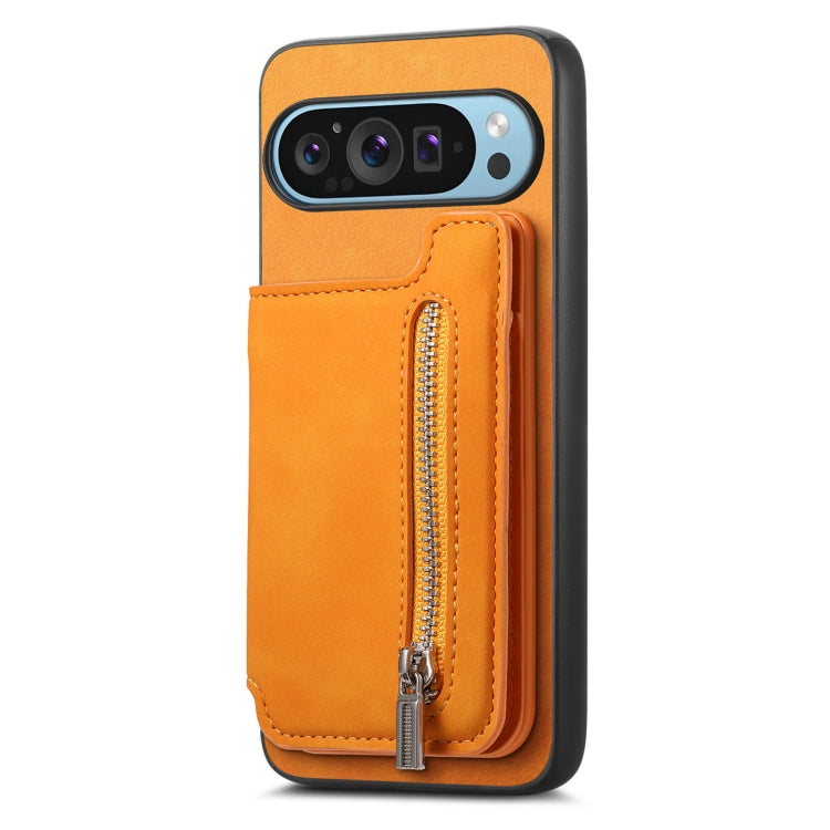 For Google Pixel 8 Retro MagSafe Zipper Wallet Card Bag Back Phone Case(Yellow) - free shipping - PMC TechLife - Order now!