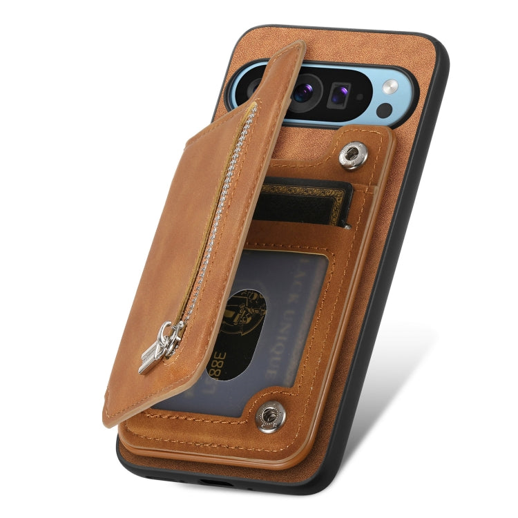 For Google Pixel 8 Retro MagSafe Zipper Wallet Card Bag Back Phone Case(Brown) - free shipping - PMC TechLife - Order now!