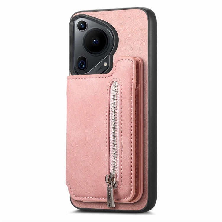 For Huawei Pura 70 Pro+ Retro MagSafe Zipper Wallet Card Bag Back Phone Case(Pink) - Huawei Cases by PMC Jewellery | Online Shopping South Africa | PMC Jewellery | Buy Now Pay Later Mobicred