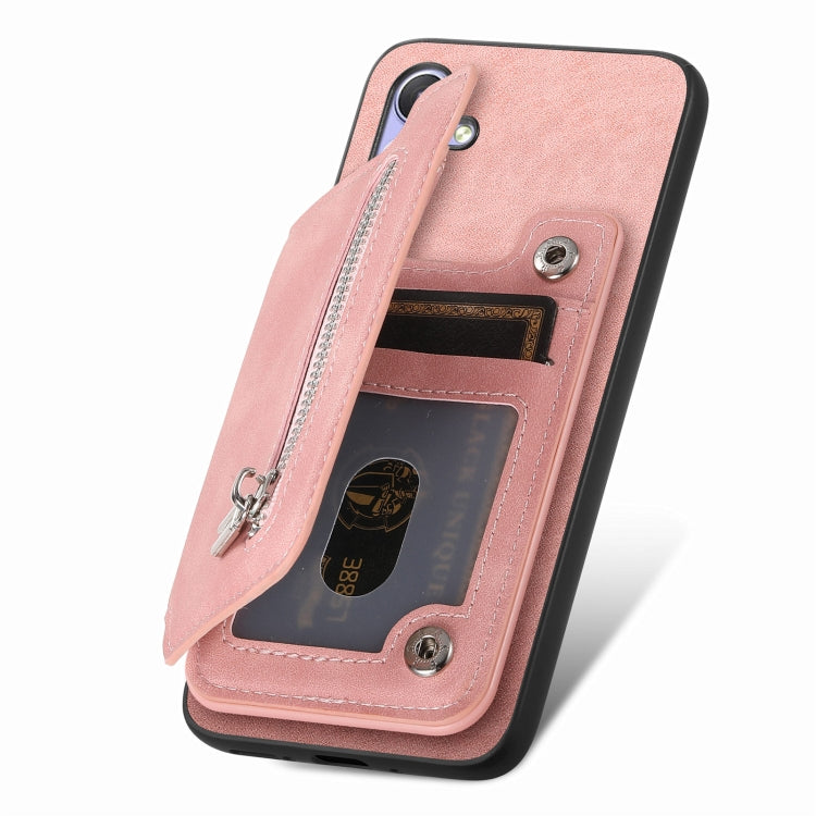 For Huawei Pura 70 Pro+ Retro MagSafe Zipper Wallet Card Bag Back Phone Case(Pink) - Huawei Cases by PMC Jewellery | Online Shopping South Africa | PMC Jewellery | Buy Now Pay Later Mobicred