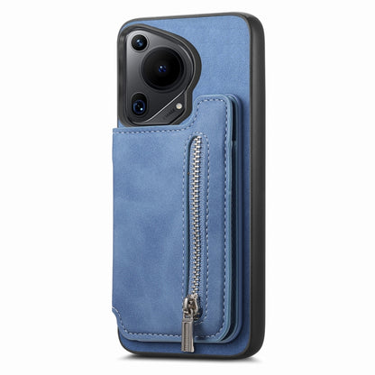 For Huawei Pura 70 Retro MagSafe Zipper Wallet Card Bag Back Phone Case(Blue) - Huawei Cases by PMC Jewellery | Online Shopping South Africa | PMC Jewellery | Buy Now Pay Later Mobicred