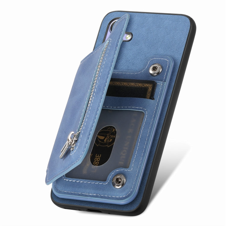 For Huawei Pura 70 Retro MagSafe Zipper Wallet Card Bag Back Phone Case(Blue) - Huawei Cases by PMC Jewellery | Online Shopping South Africa | PMC Jewellery | Buy Now Pay Later Mobicred