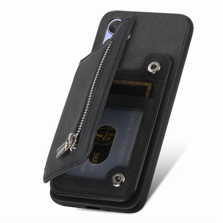 For Huawei nova 12 / 13 Retro MagSafe Zipper Wallet Card Bag Back Phone Case(Black) - Huawei Cases by PMC TechLife | Online Shopping South Africa | PMC TechLife | Buy Now Pay Later Mobicred