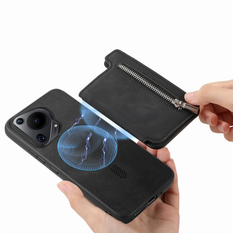For Huawei nova 12 / 13 Retro MagSafe Zipper Wallet Card Bag Back Phone Case(Black) - Huawei Cases by PMC TechLife | Online Shopping South Africa | PMC TechLife | Buy Now Pay Later Mobicred