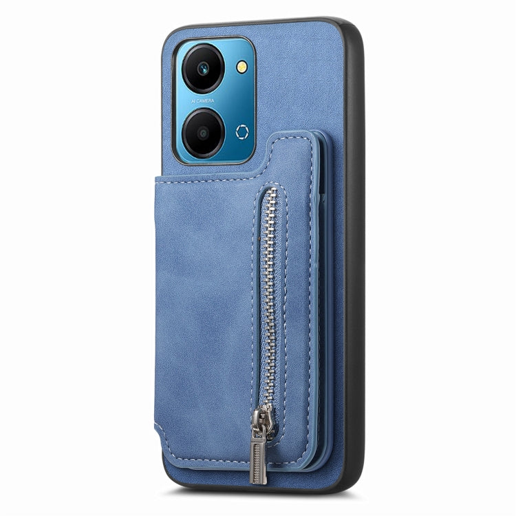 For Honor 100 Retro MagSafe Zipper Wallet Card Bag Back Phone Case(Blue) - Honor Cases by PMC TechLife | Online Shopping South Africa | PMC TechLife | Buy Now Pay Later Mobicred