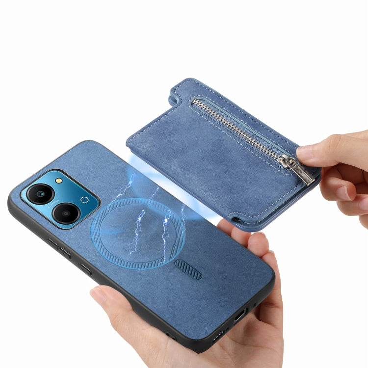 For Honor 100 Retro MagSafe Zipper Wallet Card Bag Back Phone Case(Blue) - Honor Cases by PMC TechLife | Online Shopping South Africa | PMC TechLife | Buy Now Pay Later Mobicred