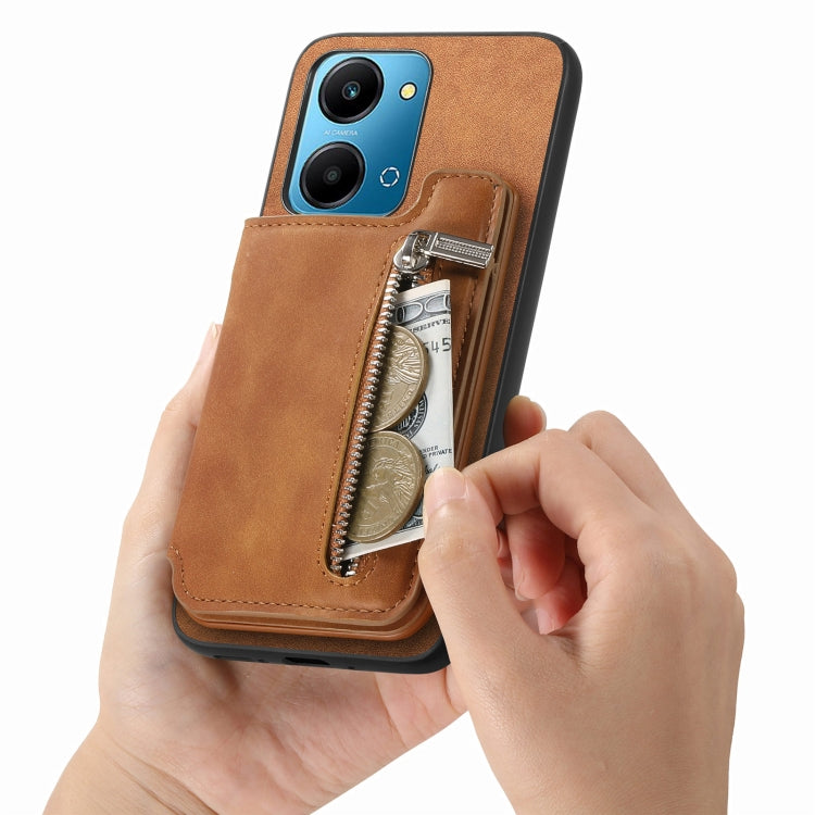 For Honor 100 Retro MagSafe Zipper Wallet Card Bag Back Phone Case(Brown) - Honor Cases by PMC TechLife | Online Shopping South Africa | PMC TechLife | Buy Now Pay Later Mobicred